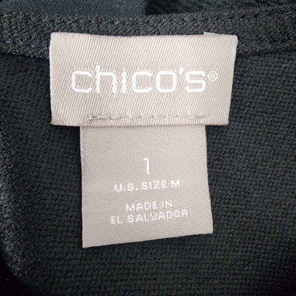 Chico's Top Size 1 Medium Women's Blouse Bow Split Back 3/4 Sleeve Career Knit - Picture 9 of 10